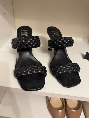 INC International Concepts Black Braided Double-Strap Slide Heels